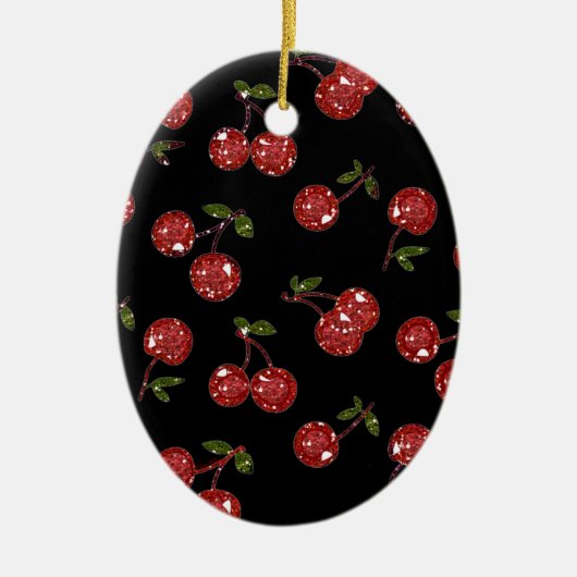 RAB Rockabilly sehr Kirschkirschen auf schwarz Keramik Ornament (Vorne)
