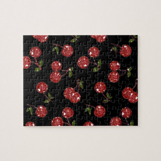 RAB Rockabilly sehr Kirschkirschen auf schwarz Puzzle (Horizontal)