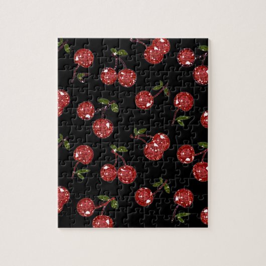 RAB Rockabilly sehr Kirschkirschen auf schwarz Puzzle (Vertikal)