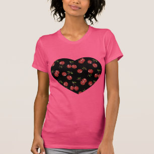 RAB Rockabilly sehr Kirschkirschen auf schwarz T-Shirt