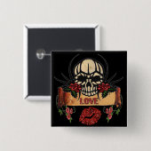 RAB Rockabilly Skull Rose Liebe Lipstick Button (Vorne & Hinten)