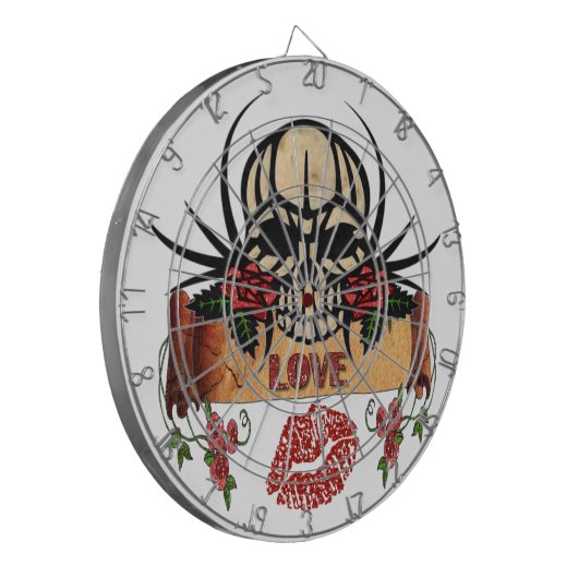 RAB Rockabilly Skull Rose Liebe Lipstick Dartscheibe (Vorderseite Links)