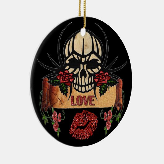 RAB Rockabilly Skull Rose Liebe Lipstick Keramik Ornament (Rechts)
