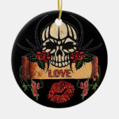 RAB Rockabilly Skull Rose Liebe Lipstick Keramik Ornament (Vorne)