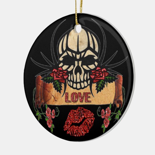RAB Rockabilly Skull Rose Liebe Lipstick Keramik Ornament (Links)