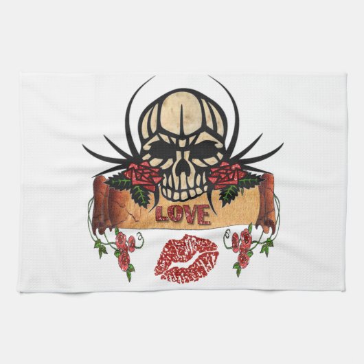 RAB Rockabilly Skull Rose Liebe Lipstick Küchentuch (Horizontal)