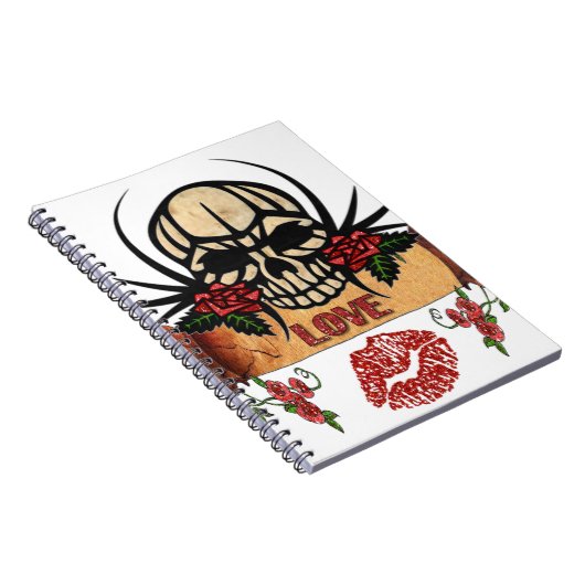 RAB Rockabilly Skull Rose Liebe Lipstick Notizblock (Rechte Seite)
