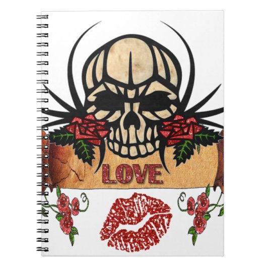 RAB Rockabilly Skull Rose Liebe Lipstick Notizblock (Vorderseite)