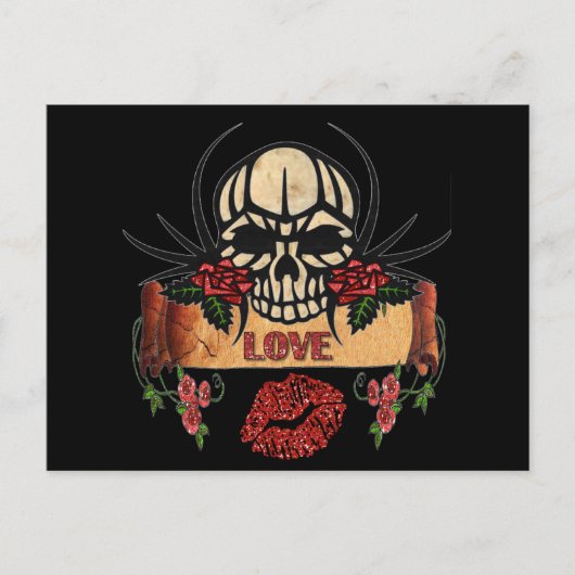 RAB Rockabilly Skull Rose Liebe Lipstick Postkarte (Vorderseite)