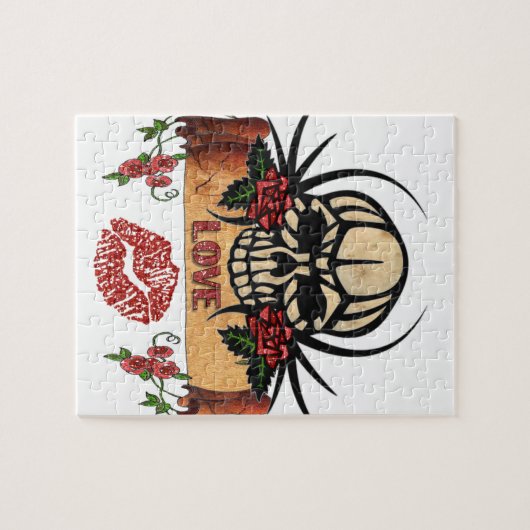 RAB Rockabilly Skull Rose Liebe Lipstick Puzzle (Horizontal)