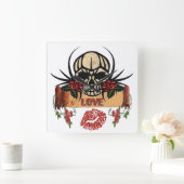 RAB Rockabilly Skull Rose Liebe Lipstick Quadratische Wanduhr (Zuhause)
