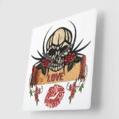 RAB Rockabilly Skull Rose Liebe Lipstick Quadratische Wanduhr (Winkel)