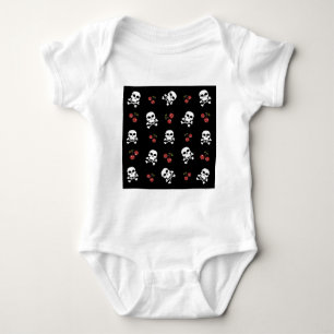 RAB Rockabilly Skulls and Cherries on Black Baby Strampler