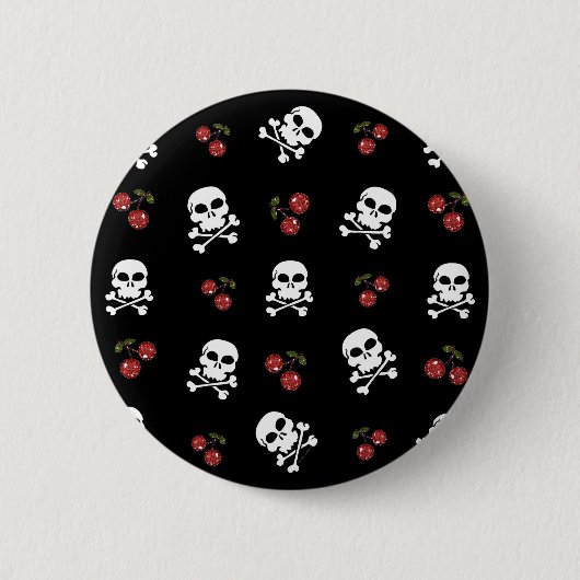 RAB Rockabilly Skulls and Cherries on Black Button (Vorderseite)