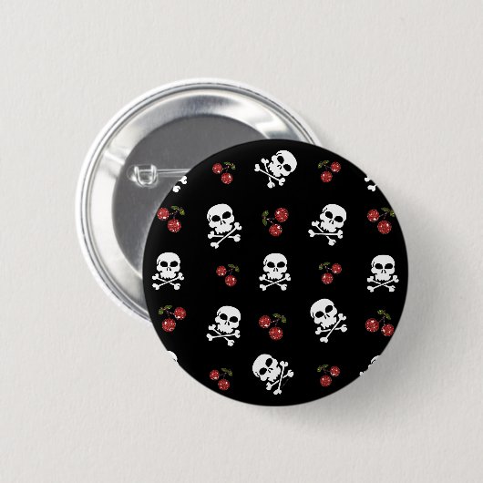 RAB Rockabilly Skulls and Cherries on Black Button (Vorne & Hinten)