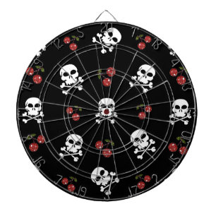 RAB Rockabilly Skulls and Cherries on Black Dartscheibe