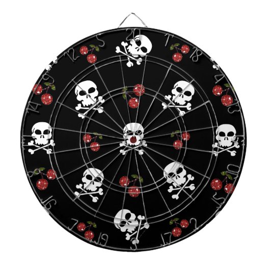 RAB Rockabilly Skulls and Cherries on Black Dartscheibe (vorne)