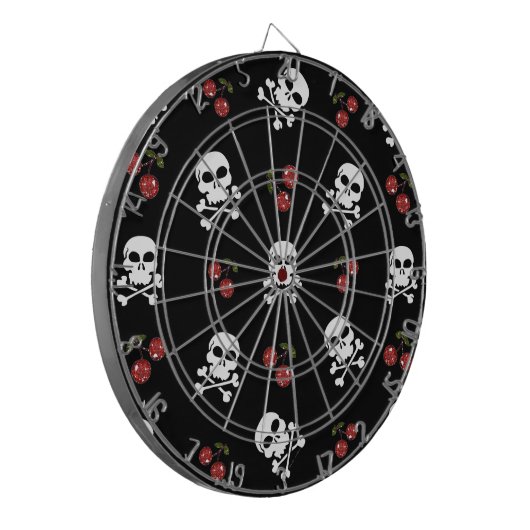 RAB Rockabilly Skulls and Cherries on Black Dartscheibe (Vorderseite Links)