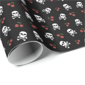 RAB Rockabilly Skulls and Cherries on Black Geschenkpapier (Rolleneckpunkt)