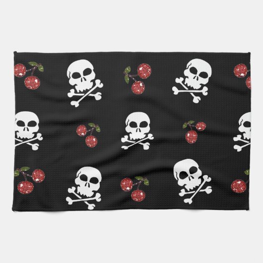 RAB Rockabilly Skulls and Cherries on Black Handtuch (Horizontal)