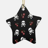 RAB Rockabilly Skulls and Cherries on Black Keramik Ornament (Links)