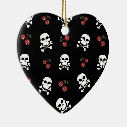 RAB Rockabilly Skulls and Cherries on Black Keramik Ornament (Rechts)
