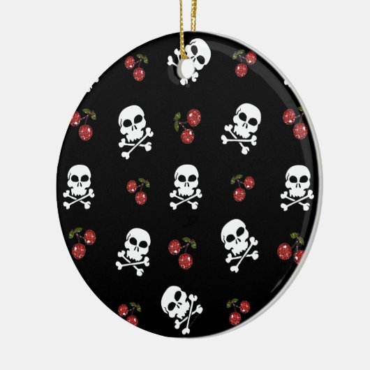 RAB Rockabilly Skulls and Cherries on Black Keramikornament (Links)