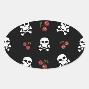 RAB Rockabilly Skulls and Cherries on Black Ovaler Aufkleber