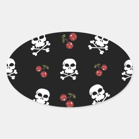 RAB Rockabilly Skulls and Cherries on Black Ovaler Aufkleber (Vorderseite)