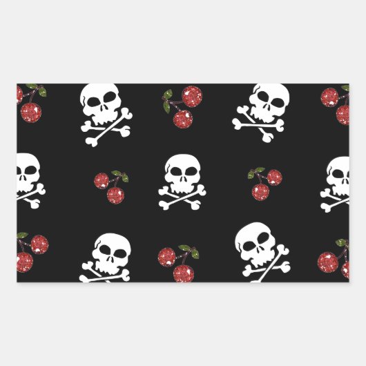 RAB Rockabilly Skulls and Cherries on Black Rechteckiger Aufkleber (Vorderseite)