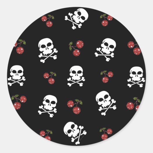 RAB Rockabilly Skulls and Cherries on Black Runder Aufkleber (Vorderseite)