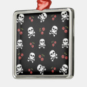RAB Rockabilly Skulls and Cherries on Black Silbernes Ornament (Links)