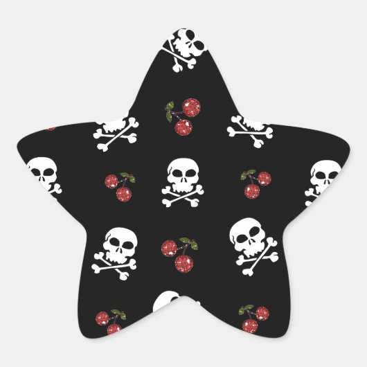RAB Rockabilly Skulls and Cherries on Black Stern-Aufkleber (Vorderseite)