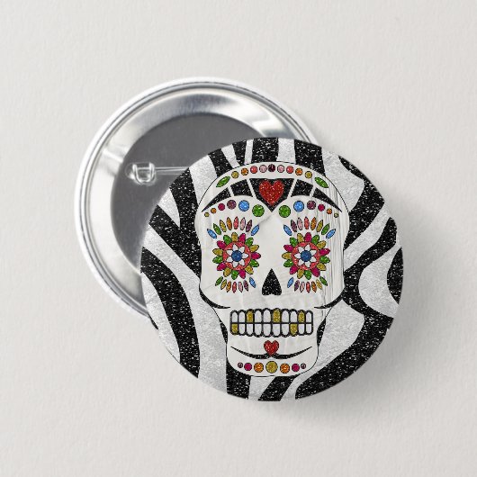 RAB Rockabilly Sugar Skull auf Zebra Print Button (Vorne & Hinten)