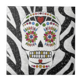 RAB Rockabilly Sugar Skull auf Zebra Print Fliese (Vorderseite)