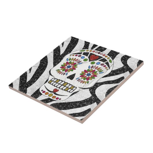 RAB Rockabilly Sugar Skull auf Zebra Print Fliese (Seite)