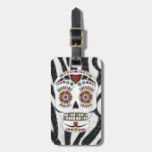 RAB Rockabilly Sugar Skull auf Zebra Print Gepäckanhänger (Vorderseite vertikal)