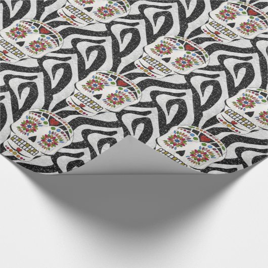 RAB Rockabilly Sugar Skull auf Zebra Print Geschenkpapier (Ecke)