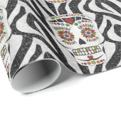 RAB Rockabilly Sugar Skull auf Zebra Print Geschenkpapier (Rolleneckpunkt)