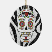 RAB Rockabilly Sugar Skull auf Zebra Print Keramik Ornament (Rechts)