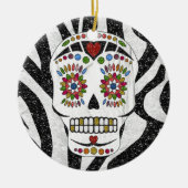 RAB Rockabilly Sugar Skull auf Zebra Print Keramik Ornament (Vorne)