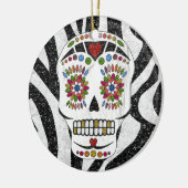 RAB Rockabilly Sugar Skull auf Zebra Print Keramik Ornament (Links)