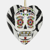 RAB Rockabilly Sugar Skull auf Zebra Print Keramik Ornament (Rechts)