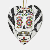 RAB Rockabilly Sugar Skull auf Zebra Print Keramik Ornament (Links)