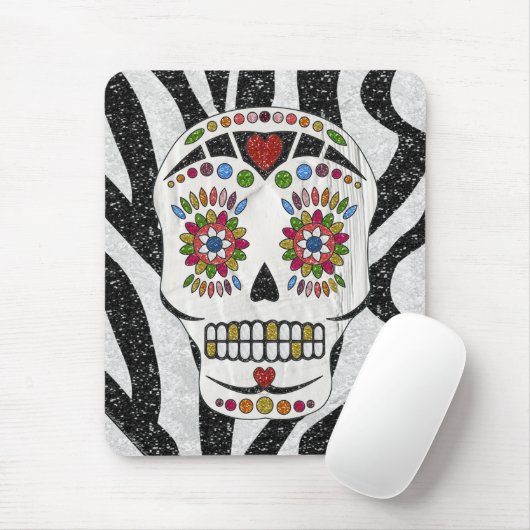 RAB Rockabilly Sugar Skull auf Zebra Print Mousepad (Mit Mouse)