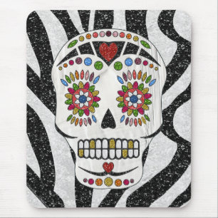 RAB Rockabilly Sugar Skull auf Zebra Print Mousepad