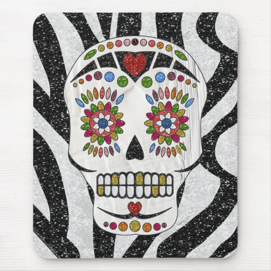 RAB Rockabilly Sugar Skull auf Zebra Print Mousepad (Vorne)