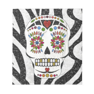 RAB Rockabilly Sugar Skull auf Zebra Print Notizblock