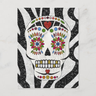 RAB Rockabilly Sugar Skull auf Zebra Print Postkarte