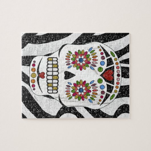RAB Rockabilly Sugar Skull auf Zebra Print Puzzle (Horizontal)